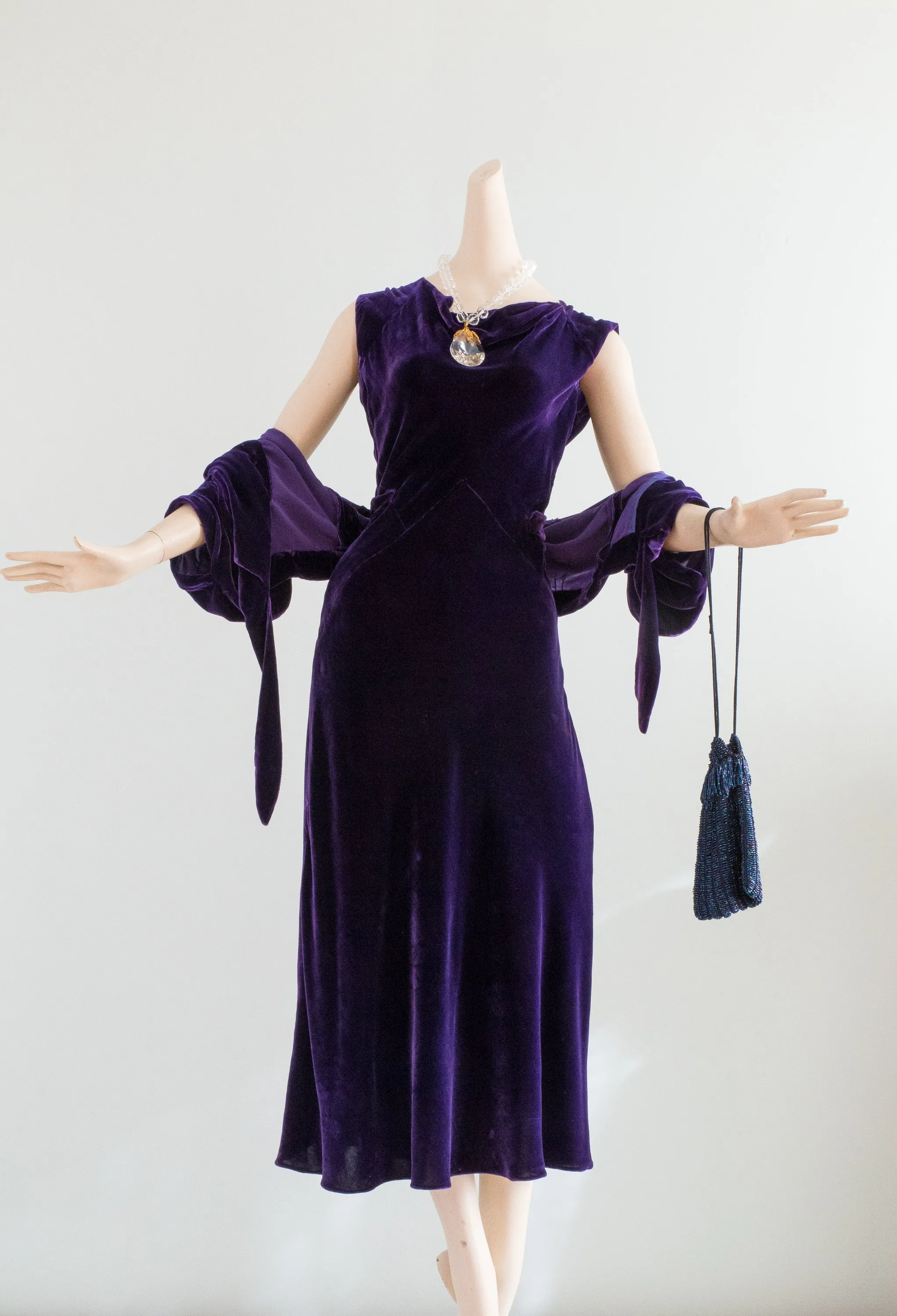 1930's Concord Grape Silk Velvet Bias Cut Dress & Jacket Set / Small