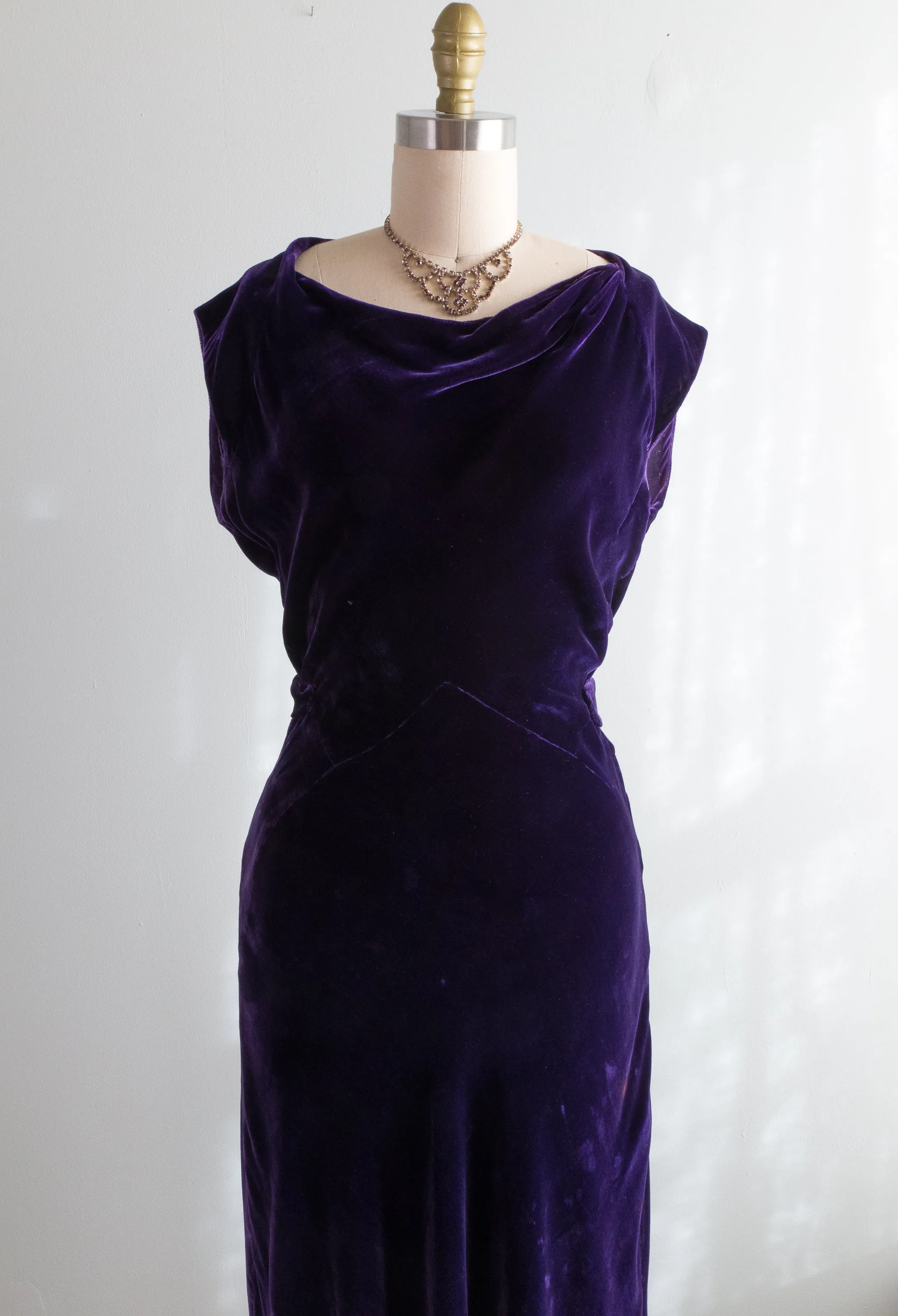 1930's Concord Grape Silk Velvet Bias Cut Dress & Jacket Set / Small