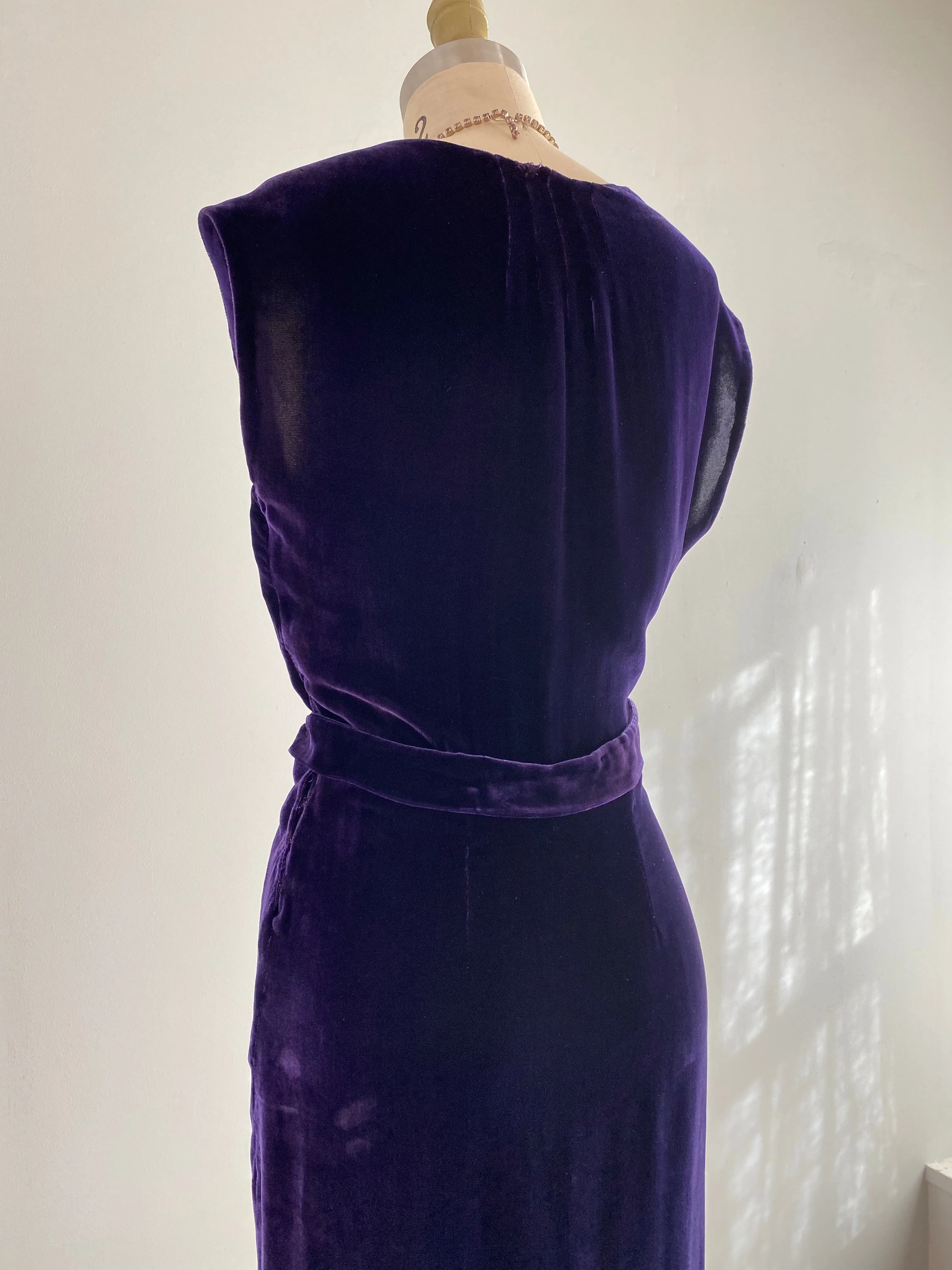 1930's Concord Grape Silk Velvet Bias Cut Dress & Jacket Set / Small