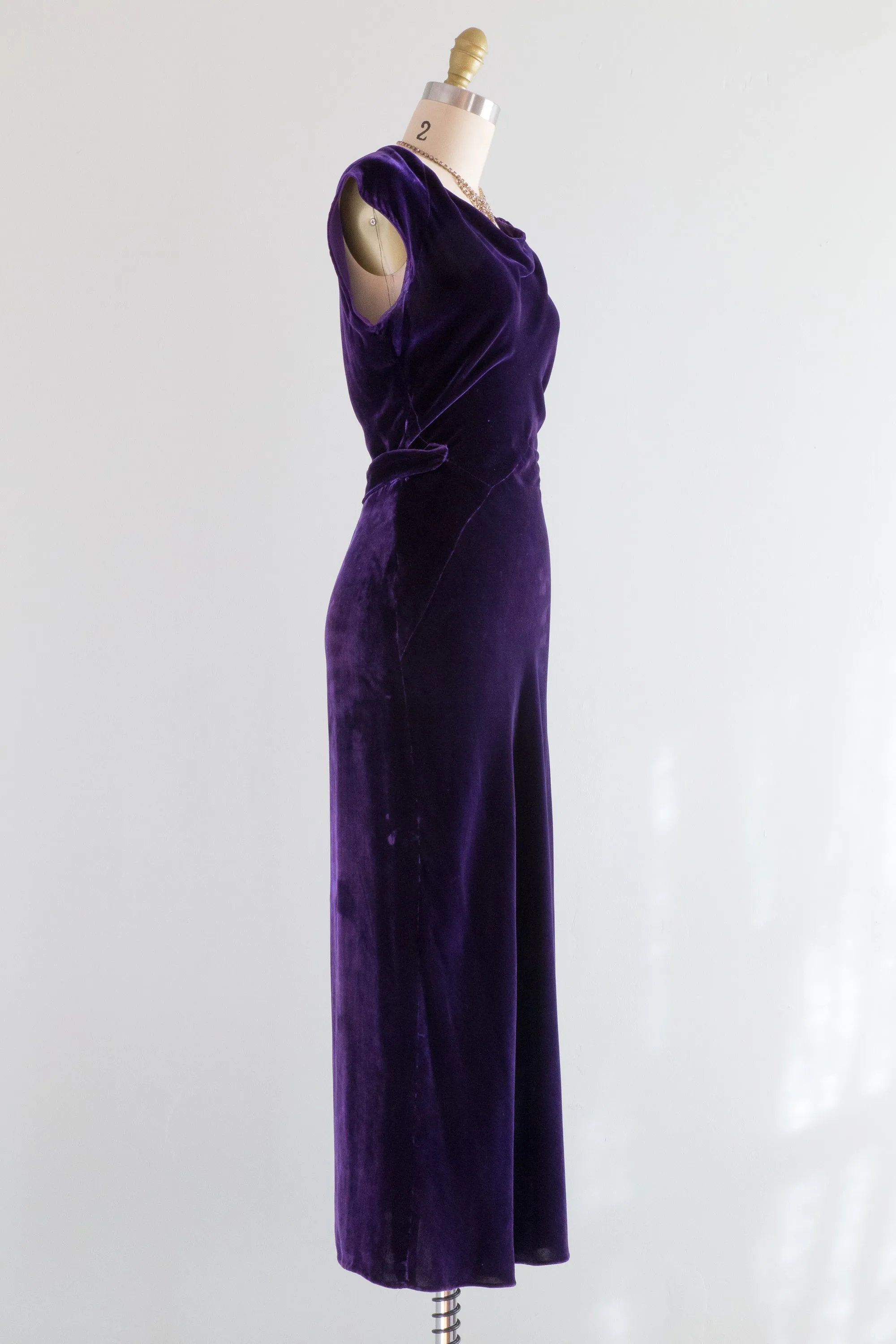 1930's Concord Grape Silk Velvet Bias Cut Dress & Jacket Set / Small