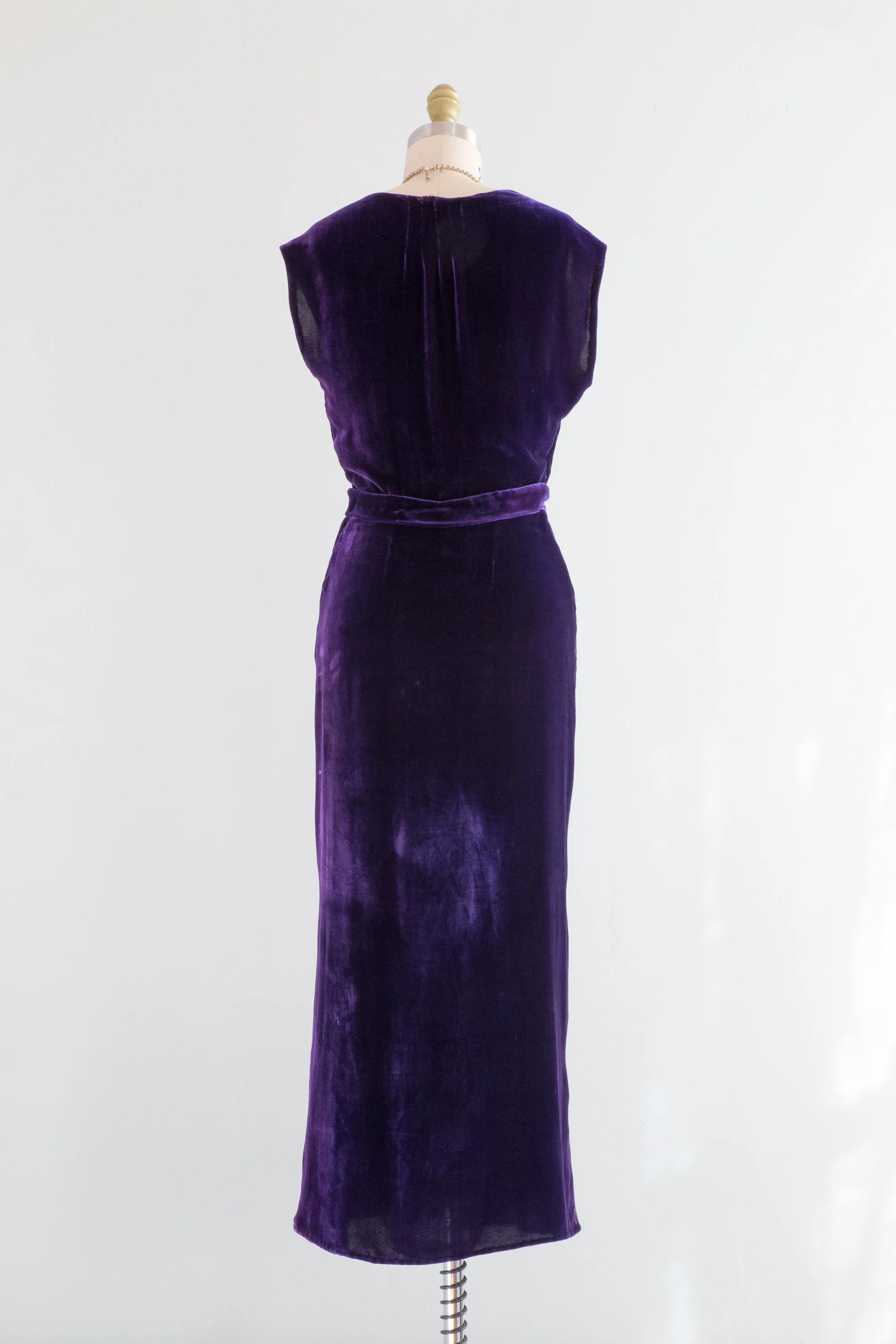 1930's Concord Grape Silk Velvet Bias Cut Dress & Jacket Set / Small