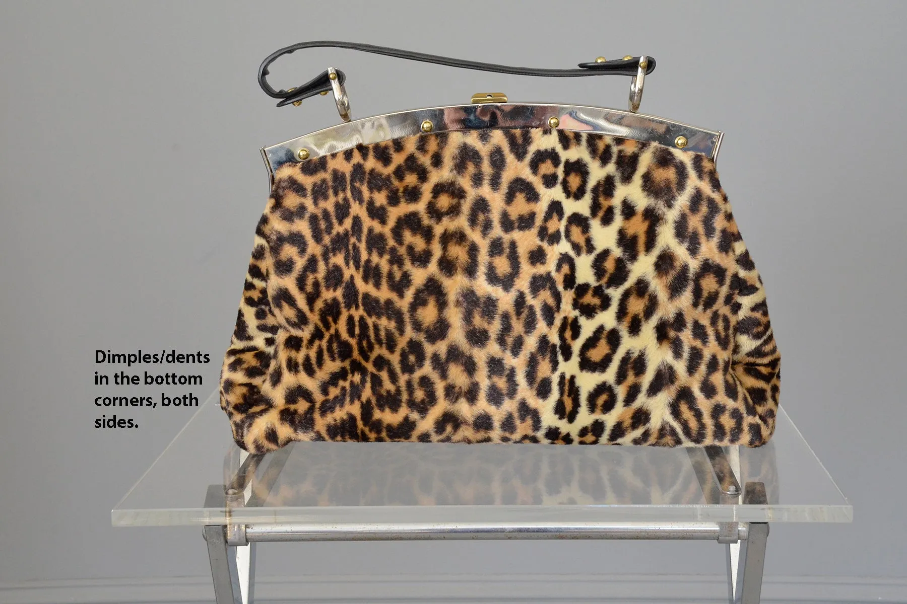 1950s 60s Leopard Print Faux Fur Carpet Bag