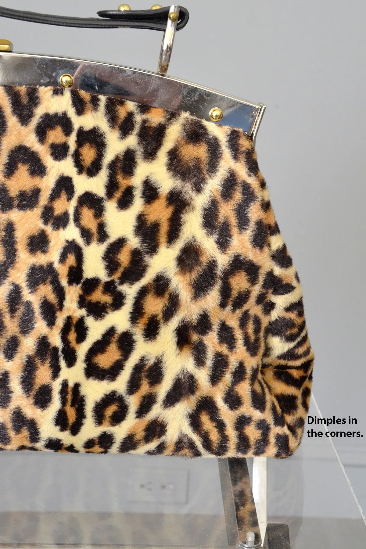 1950s 60s Leopard Print Faux Fur Carpet Bag