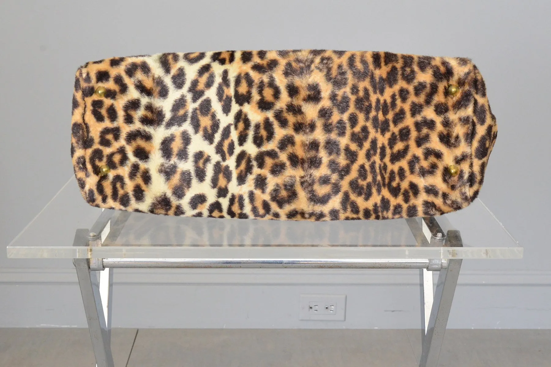 1950s 60s Leopard Print Faux Fur Carpet Bag