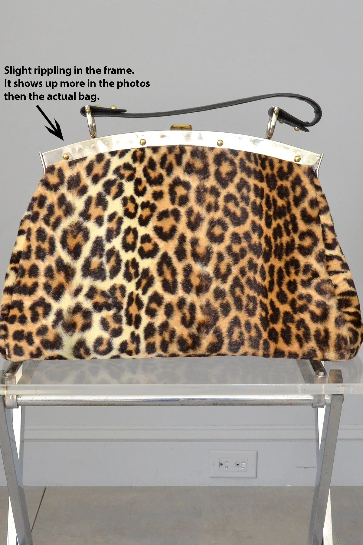 1950s 60s Leopard Print Faux Fur Carpet Bag