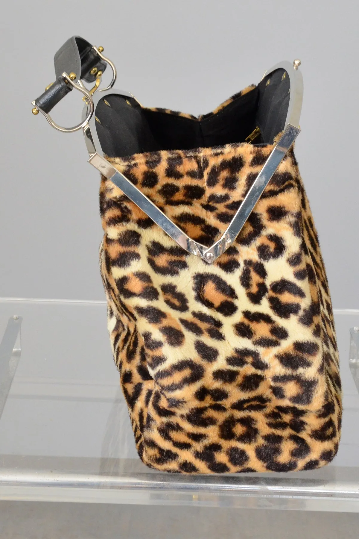 1950s 60s Leopard Print Faux Fur Carpet Bag