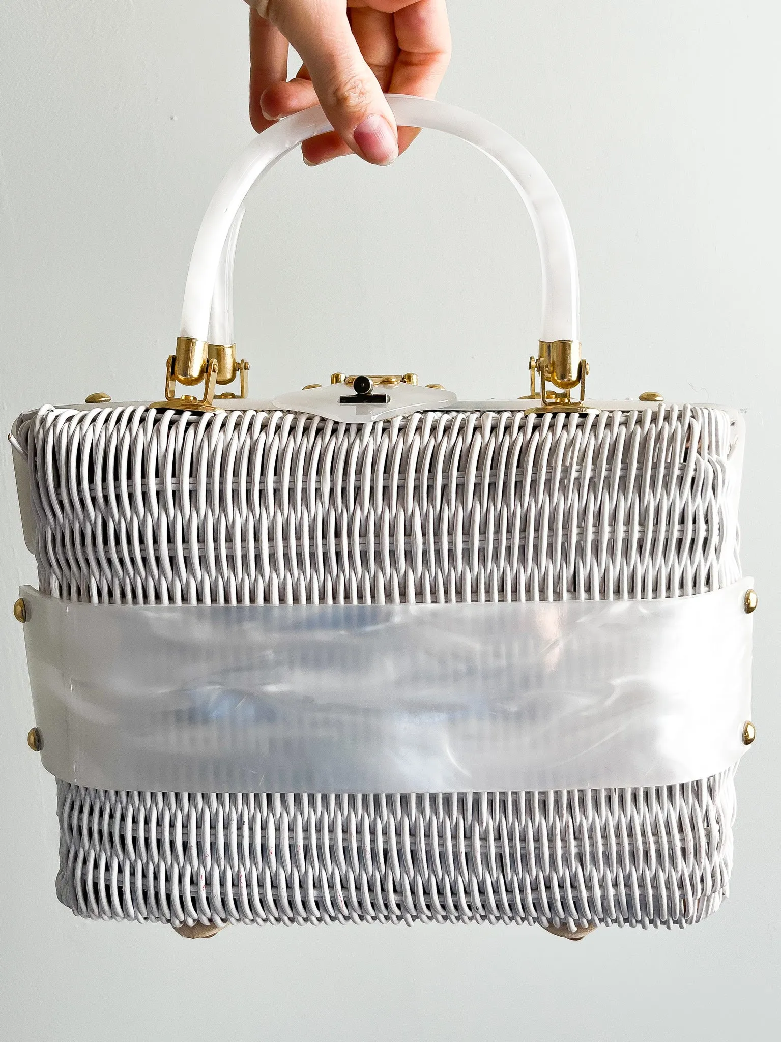 1960's White Wicker Lucite Handbag