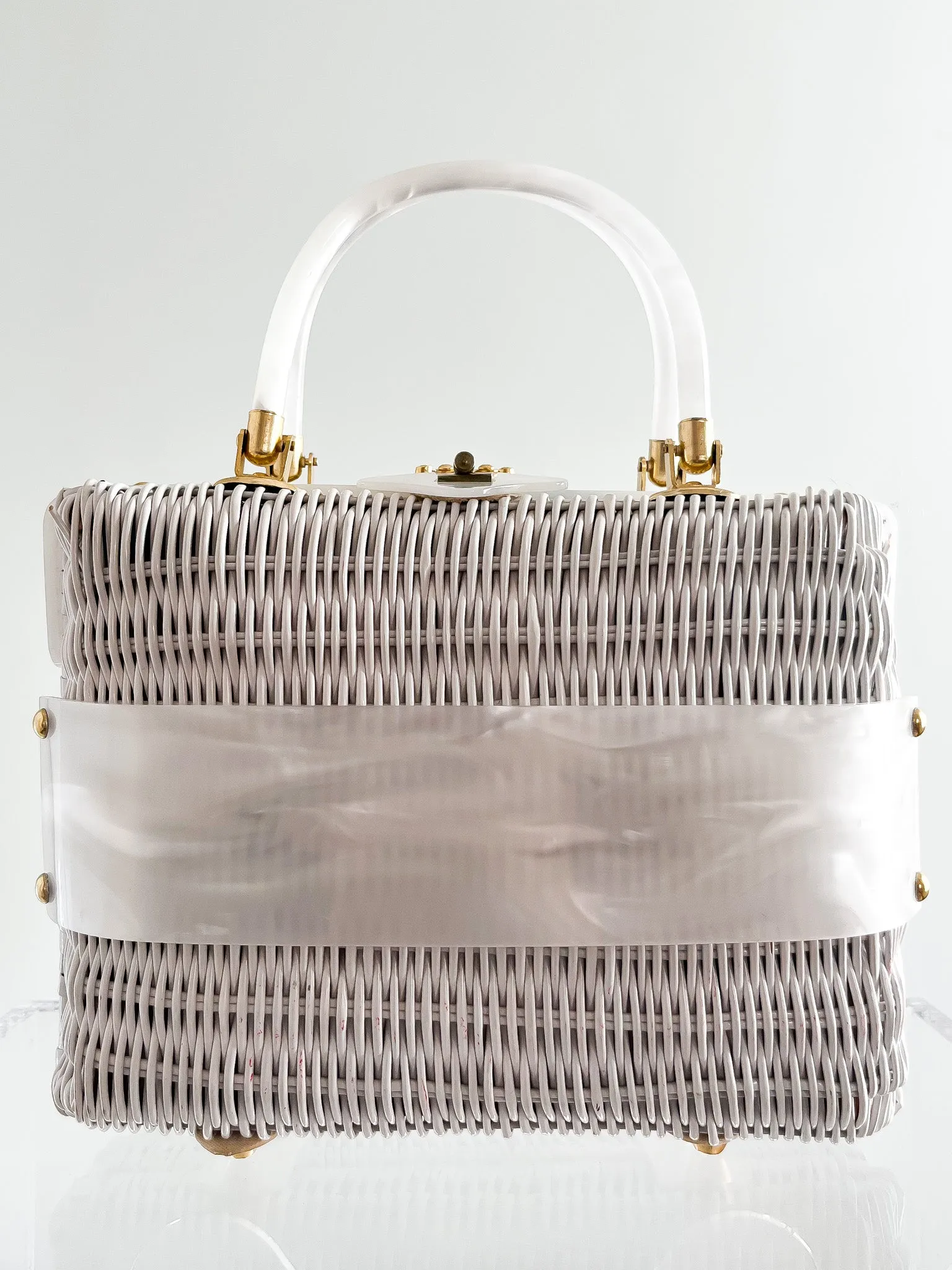 1960's White Wicker Lucite Handbag