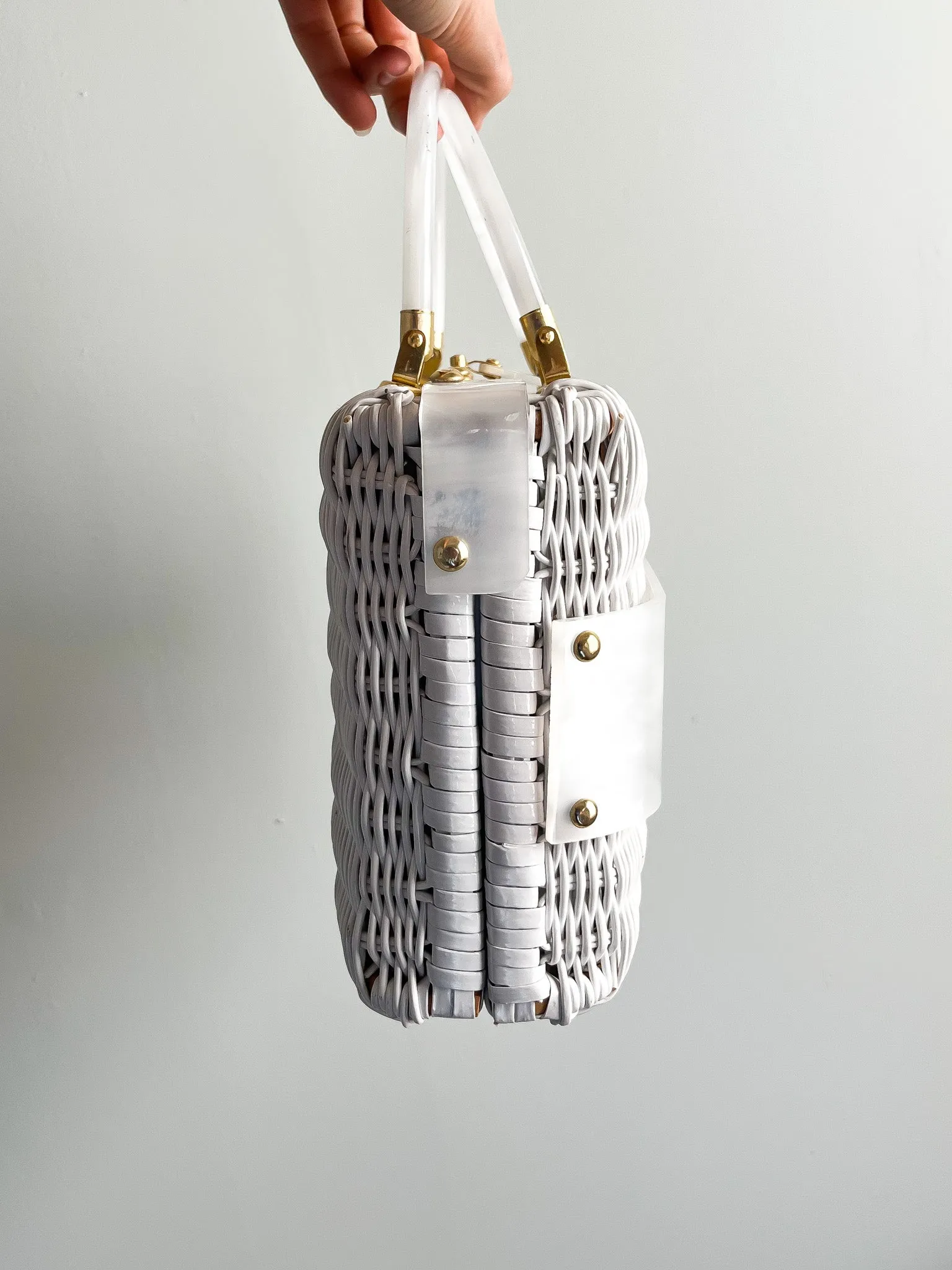 1960's White Wicker Lucite Handbag