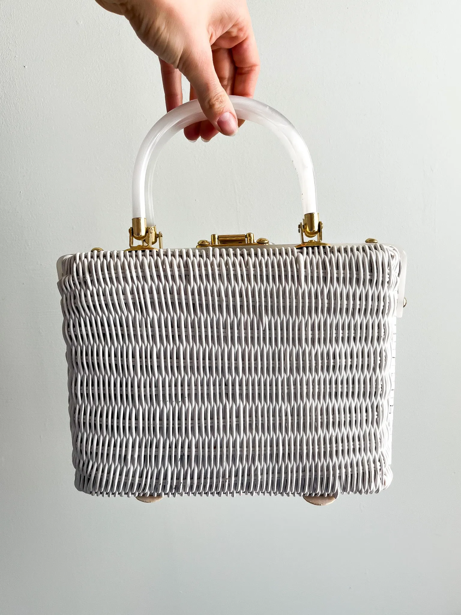 1960's White Wicker Lucite Handbag