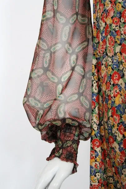 1975 Koos Van Den Akker Patchwork Cotton Silk Billow-Sleeve Bohemian Maxi Dress