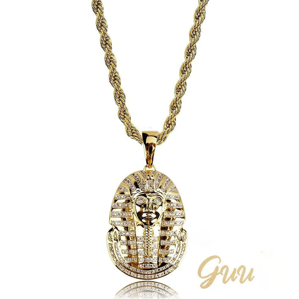 25mm Egyptian Pharaoh Head  Hip Hop Cubic Zirconia Pendant # Rapper Chain