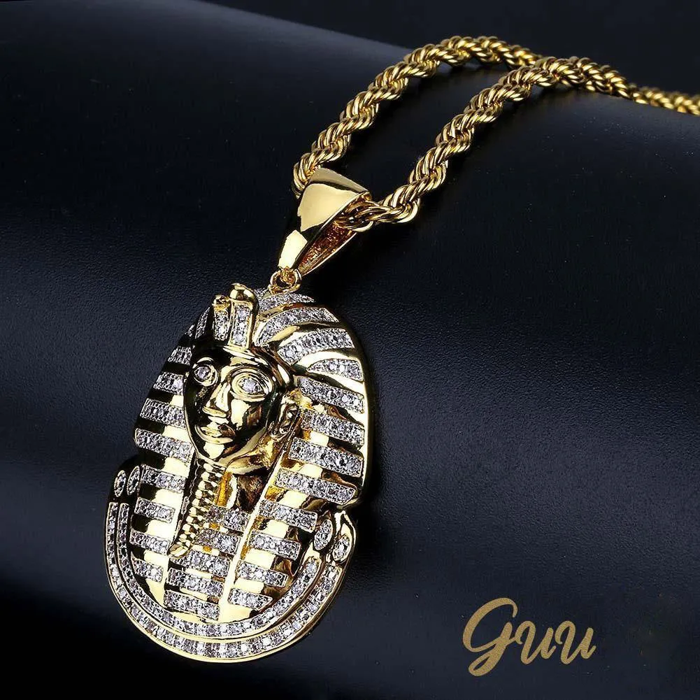 25mm Egyptian Pharaoh Head  Hip Hop Cubic Zirconia Pendant # Rapper Chain