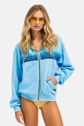 5 Stripe Relaxed Zip Hoodie Sky Blue