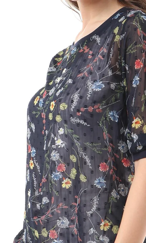 57060 Floral See Through Navy Blue Blouse