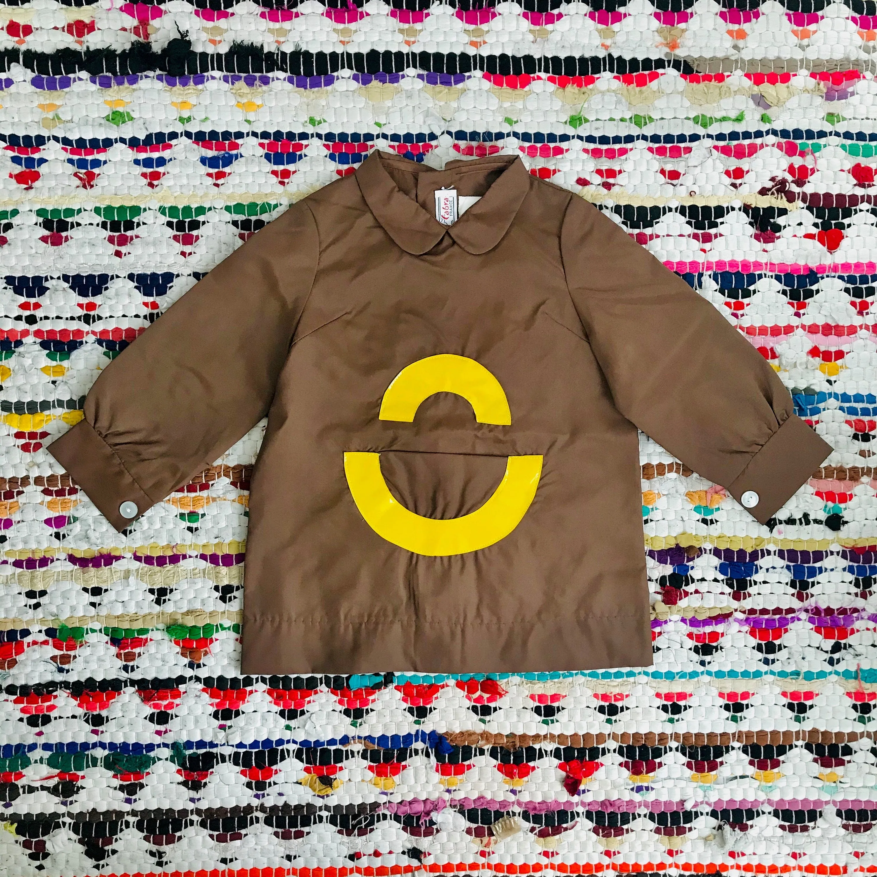 60's Vintage Brown Applique Mod Shirt/School Blouse Made in France 12-18M