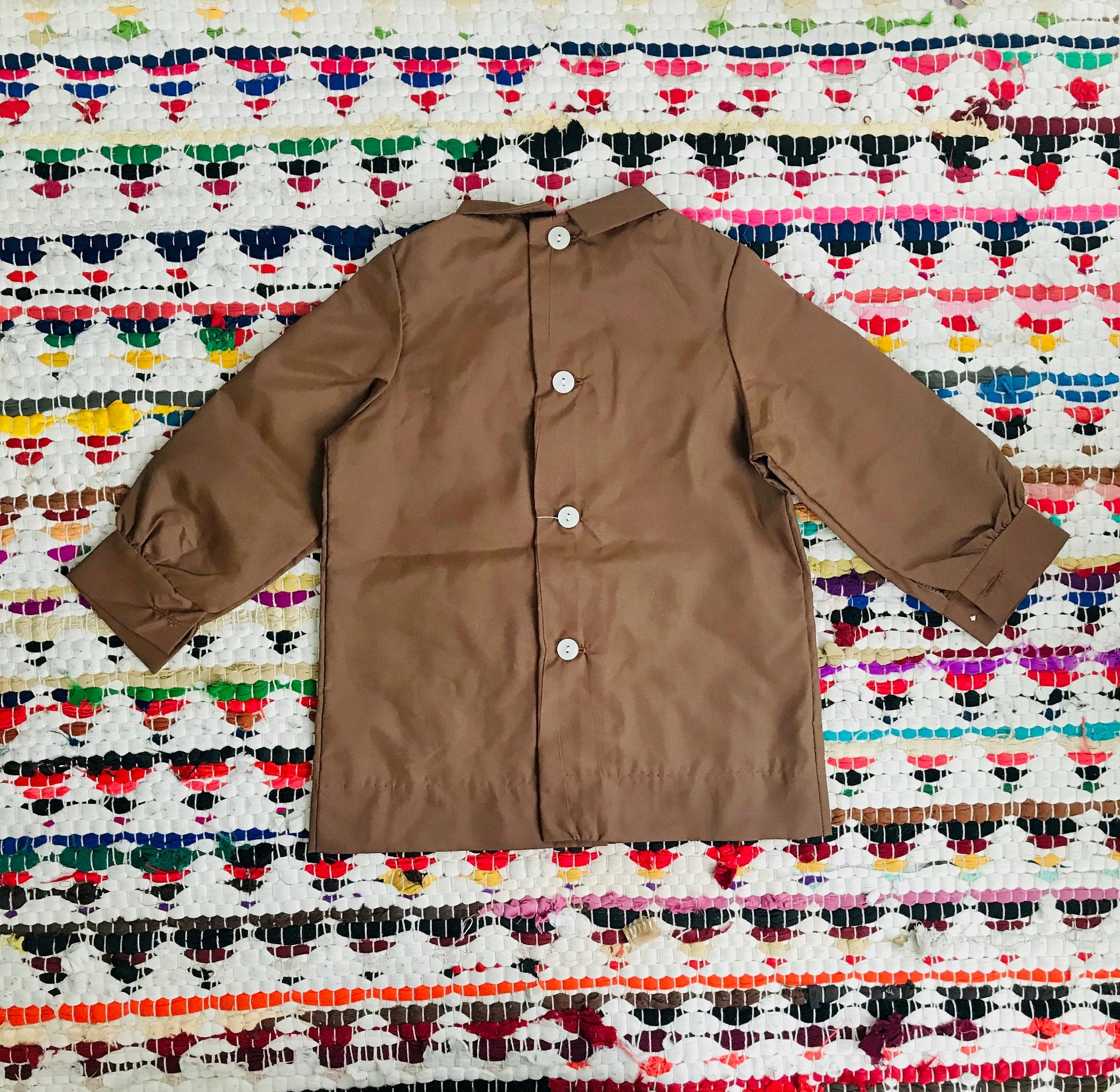 60's Vintage Brown Applique Mod Shirt/School Blouse Made in France 12-18M