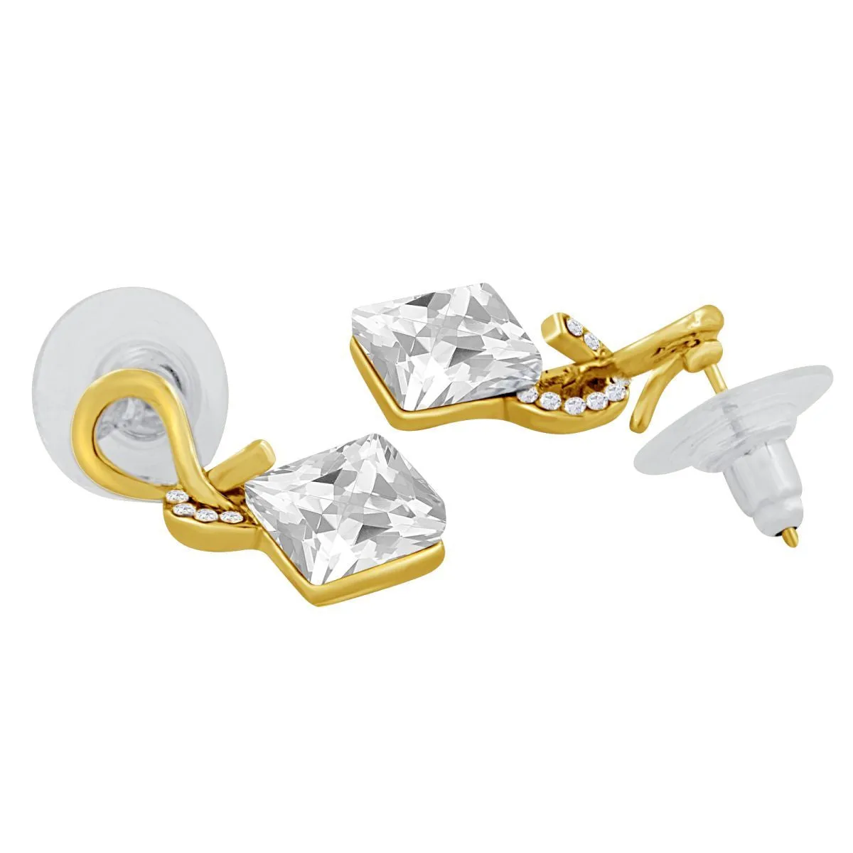 Aaa Crystal American Diamond Silver 18K Gold Stud Earring Girls Women