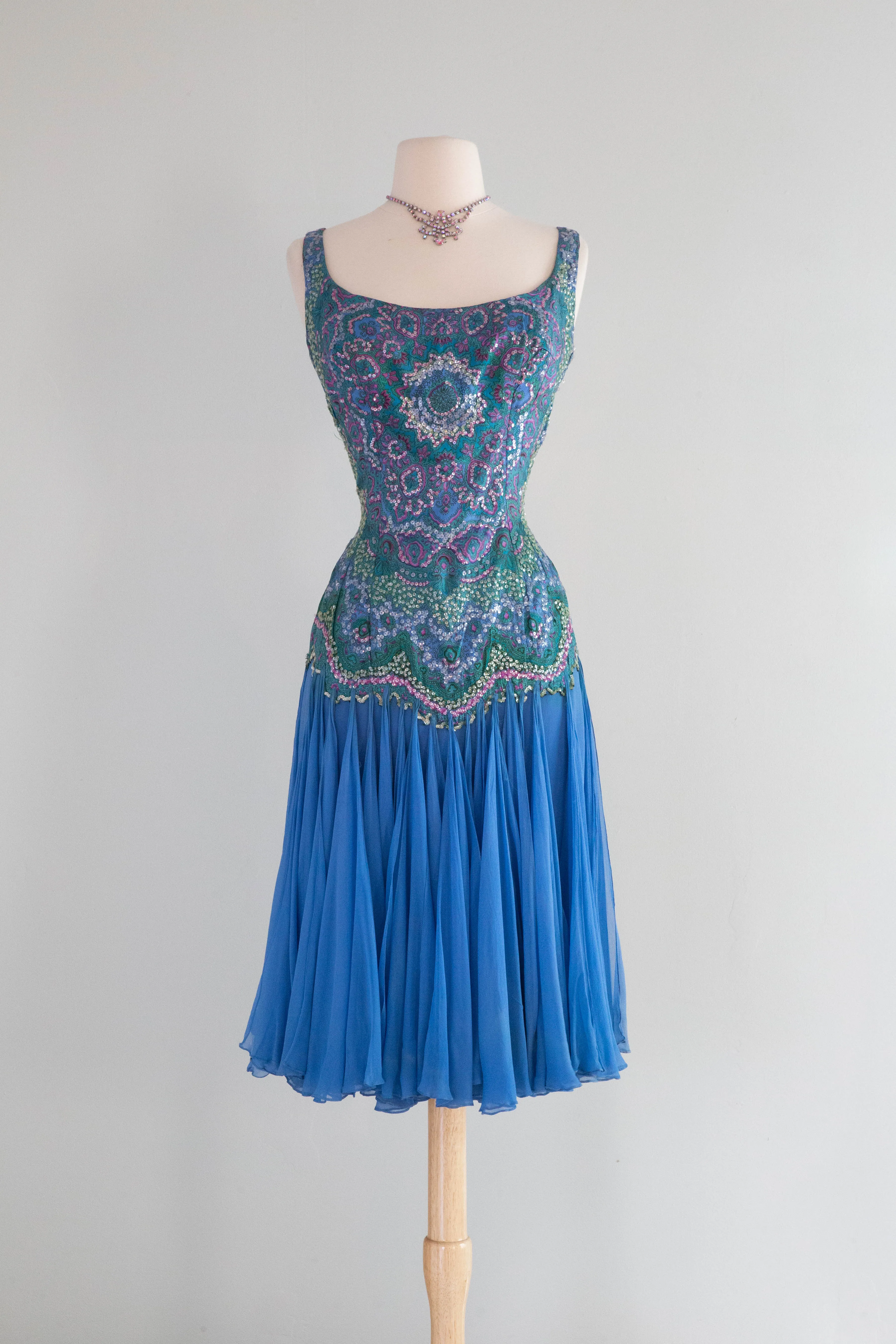 Absolutely Fabulous Early 1960's Kaleidoscope Silk Sequined Party Dress / SM