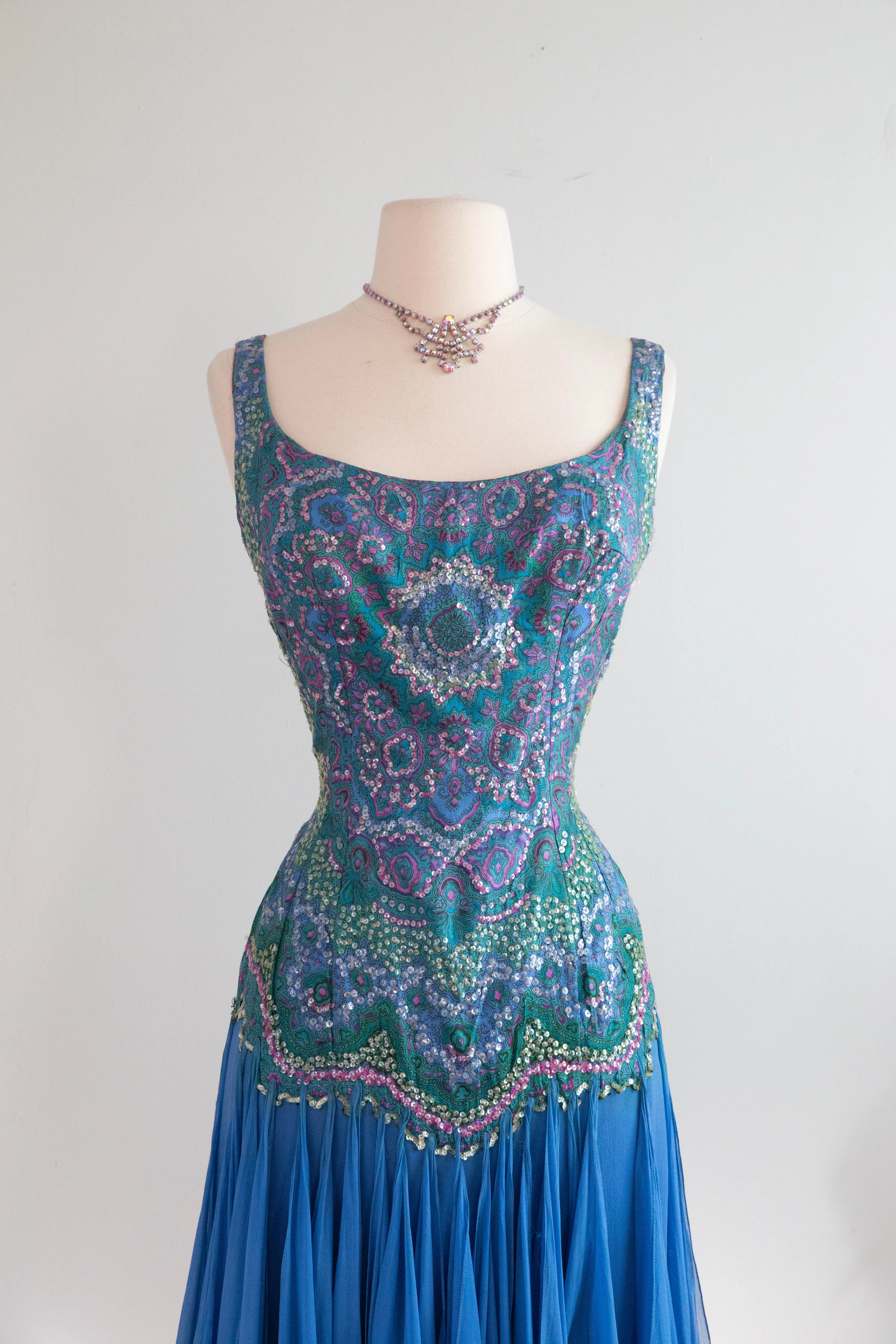 Absolutely Fabulous Early 1960's Kaleidoscope Silk Sequined Party Dress / SM