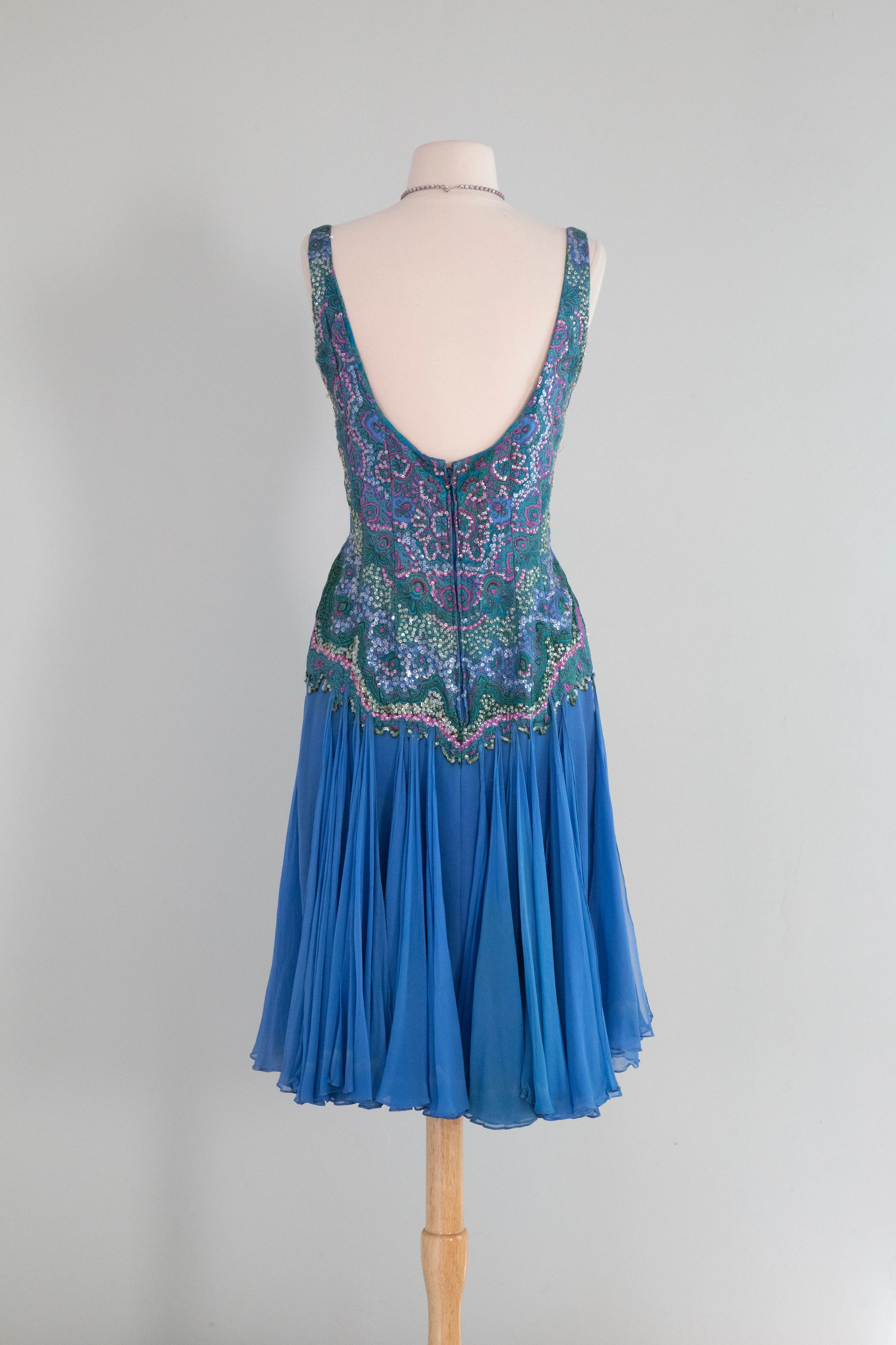 Absolutely Fabulous Early 1960's Kaleidoscope Silk Sequined Party Dress / SM