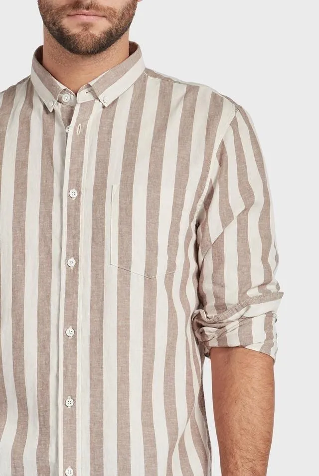 Academy Brand Stringer Linen Shirt - Natural/Pumice Stripe