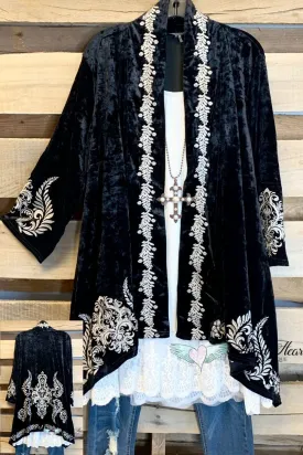 AHB EXCLUSIVE: Crushed Velvet Embroidered Cardigan - Black