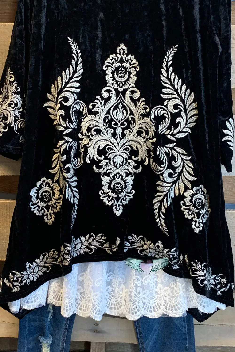 AHB EXCLUSIVE: Crushed Velvet Embroidered Cardigan - Black