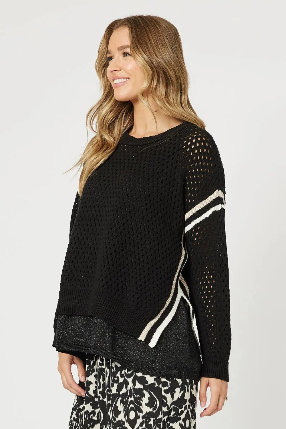 Ally Stripe Trim Jumper | Black