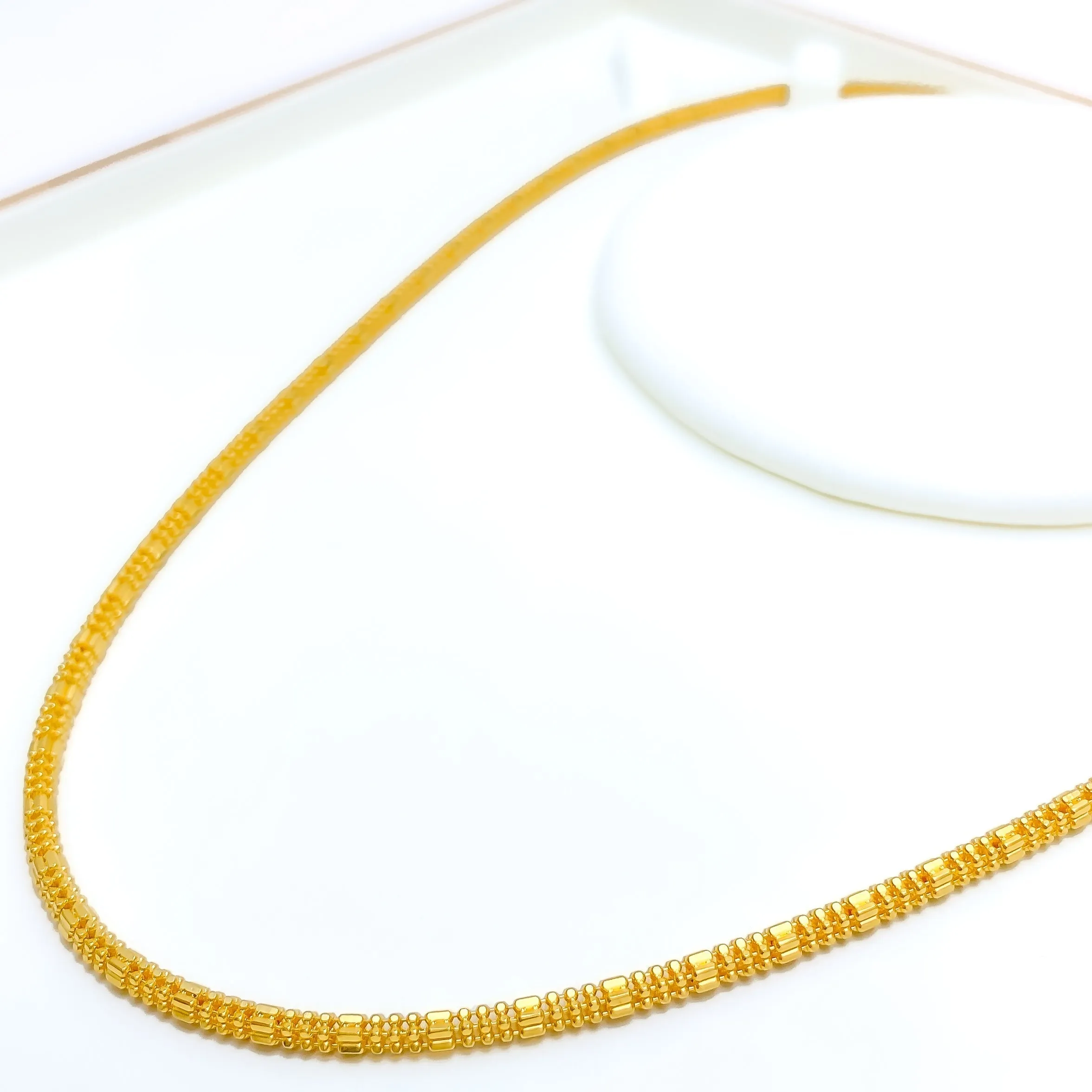 Alternating Hollow 22k Gold Bead Chain - 22"