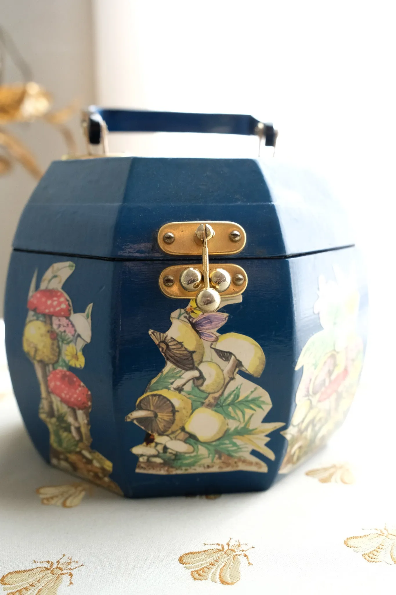 Amazing 1960's Octagonal Wooden Mushroom Bag