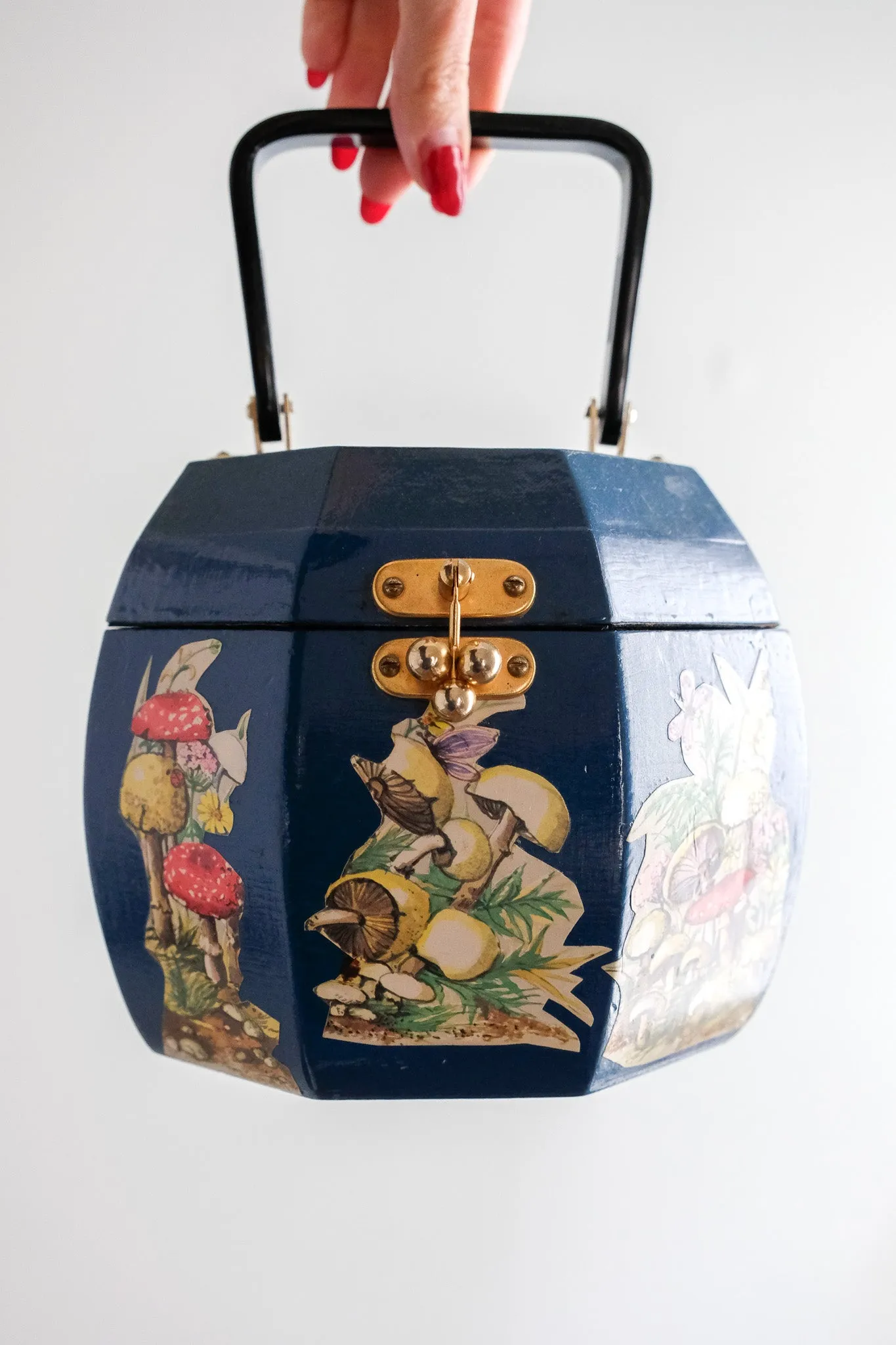 Amazing 1960's Octagonal Wooden Mushroom Bag