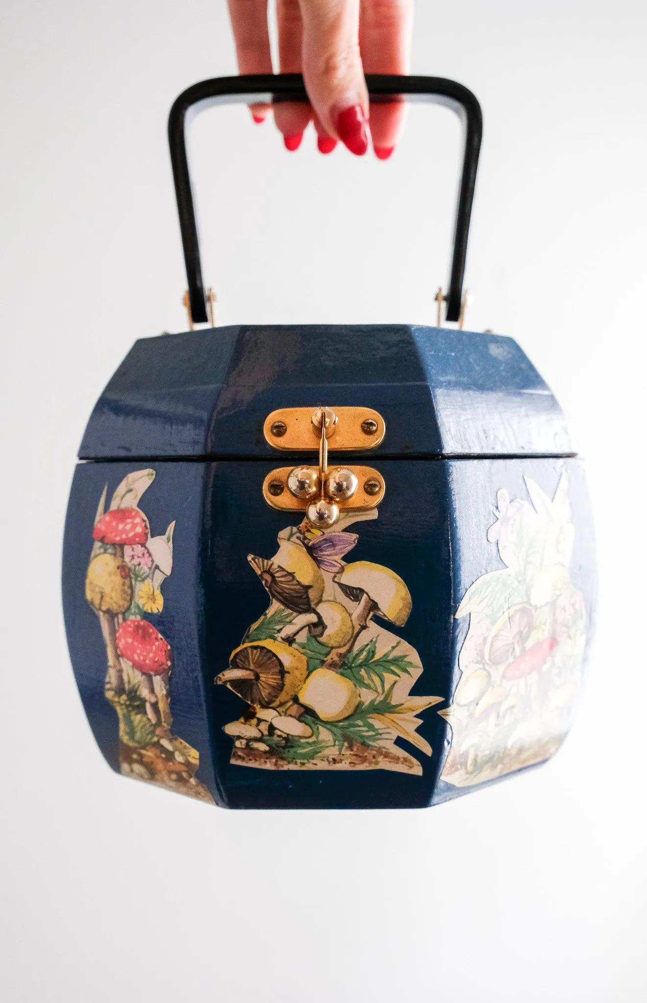 Amazing 1960's Octagonal Wooden Mushroom Bag