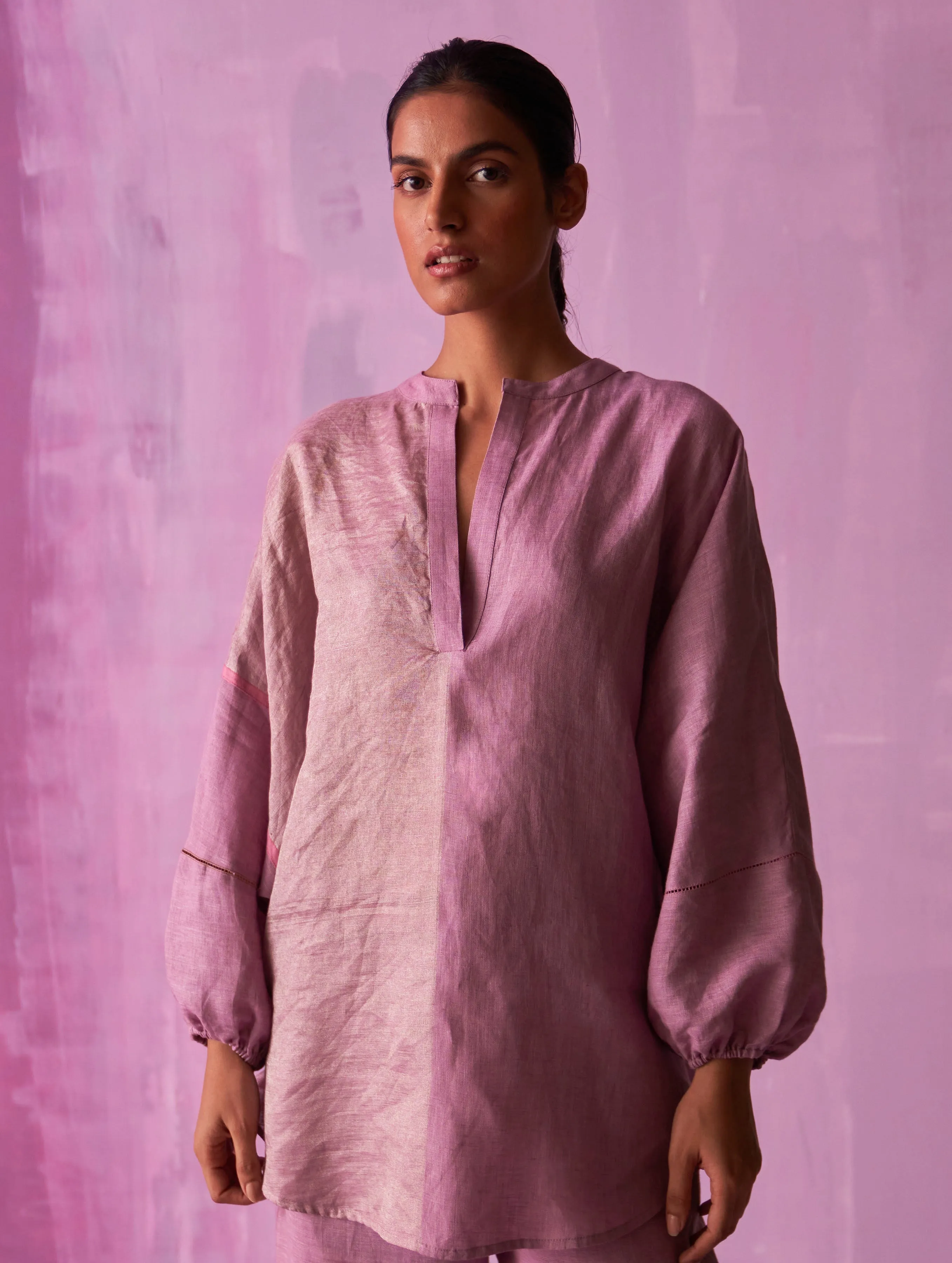 Ana Metallic Linen Top - Lavender