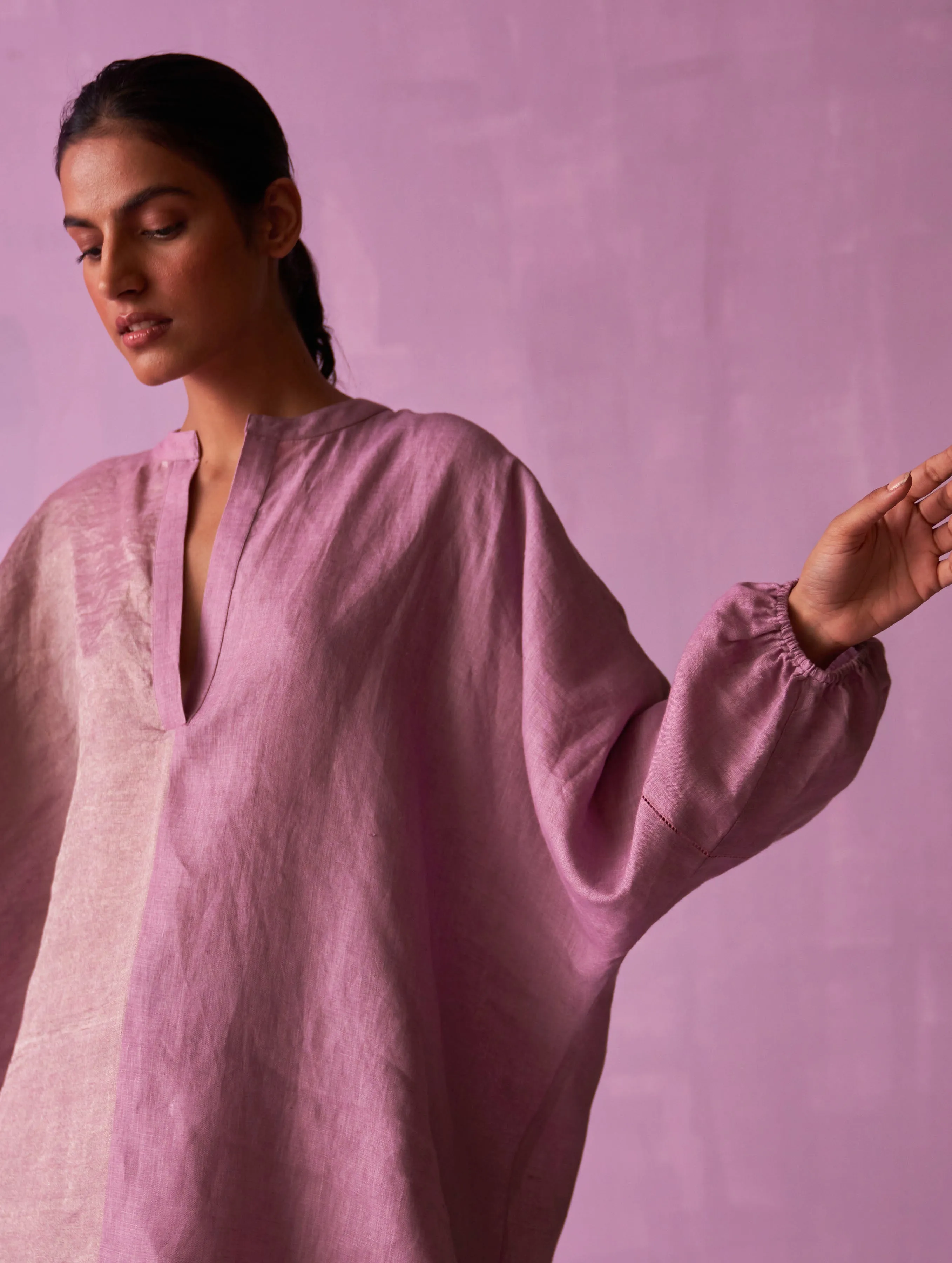 Ana Metallic Linen Top - Lavender