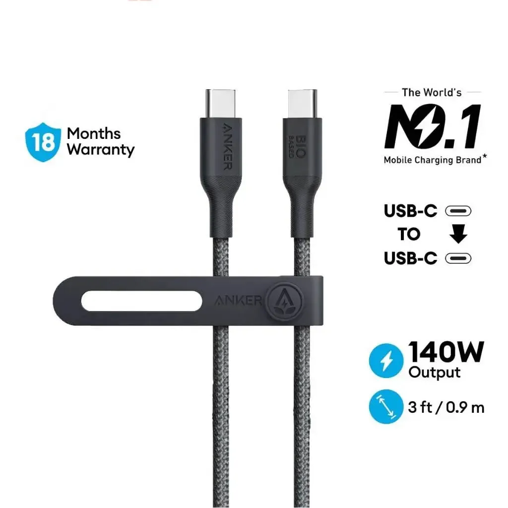 Anker 544 PowerLine USB C to USB C Cable Fast Charging 140W 3ft Cable A80F5