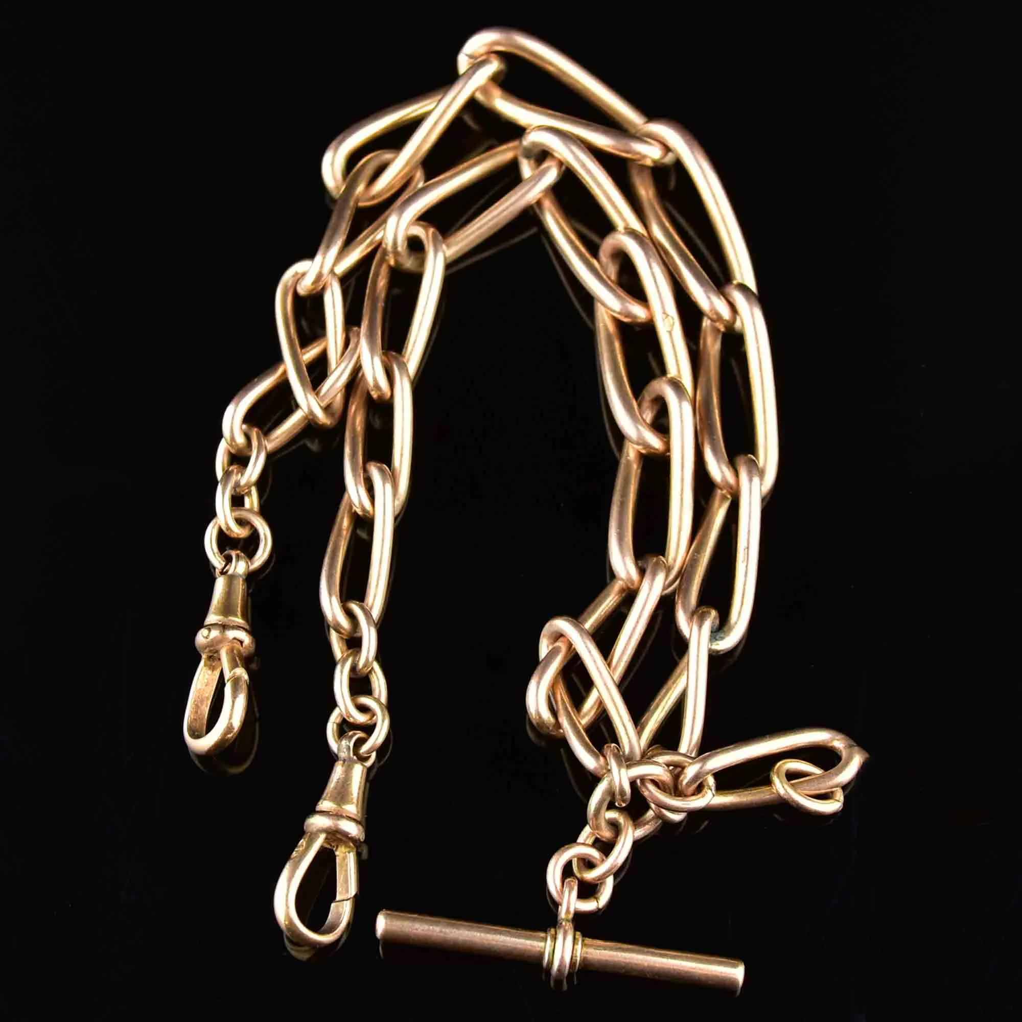 Antique 9K Gold Trombone Link Watch Chain Necklace