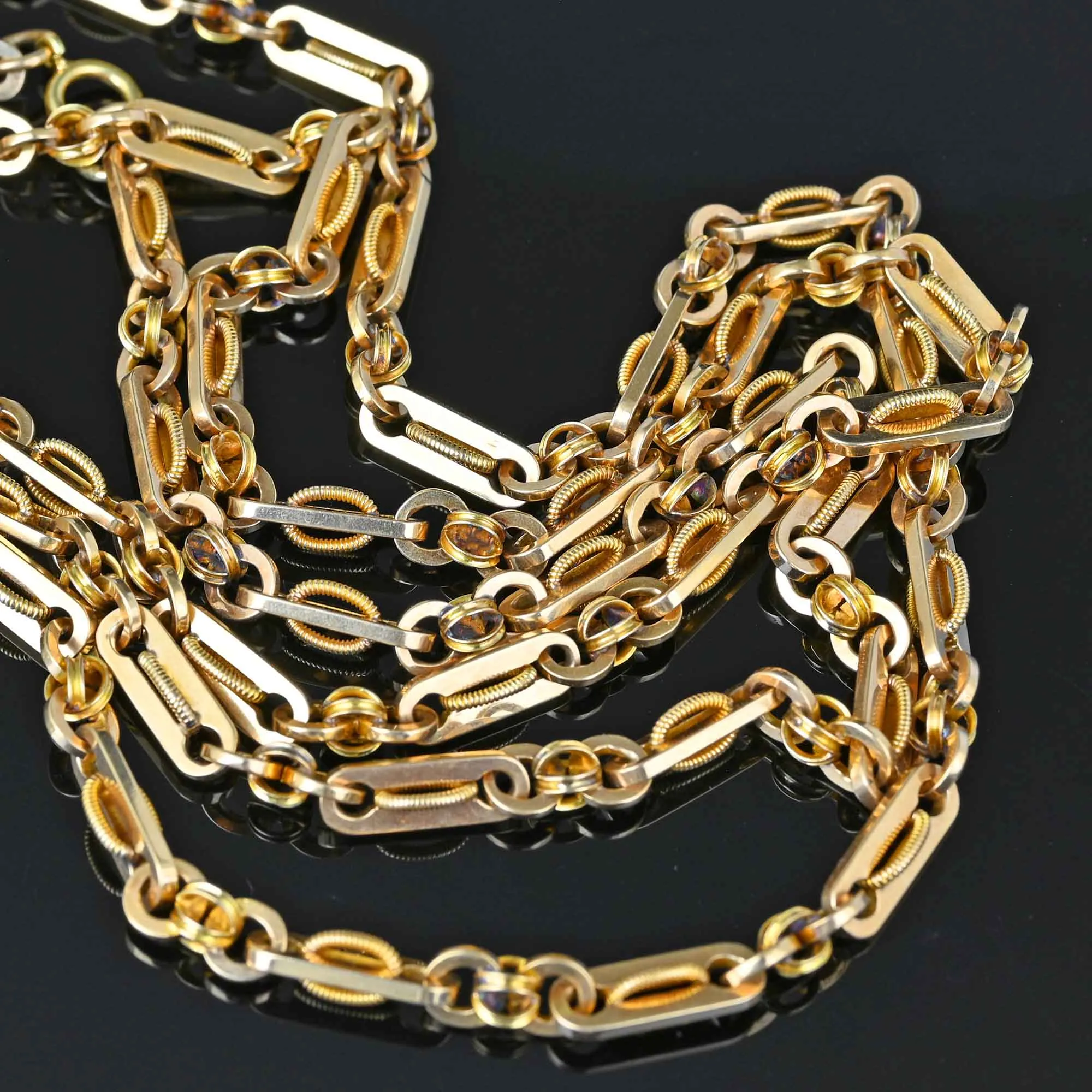 Antique Fancy Link 14K Gold Chain Necklace, 40.9 gms