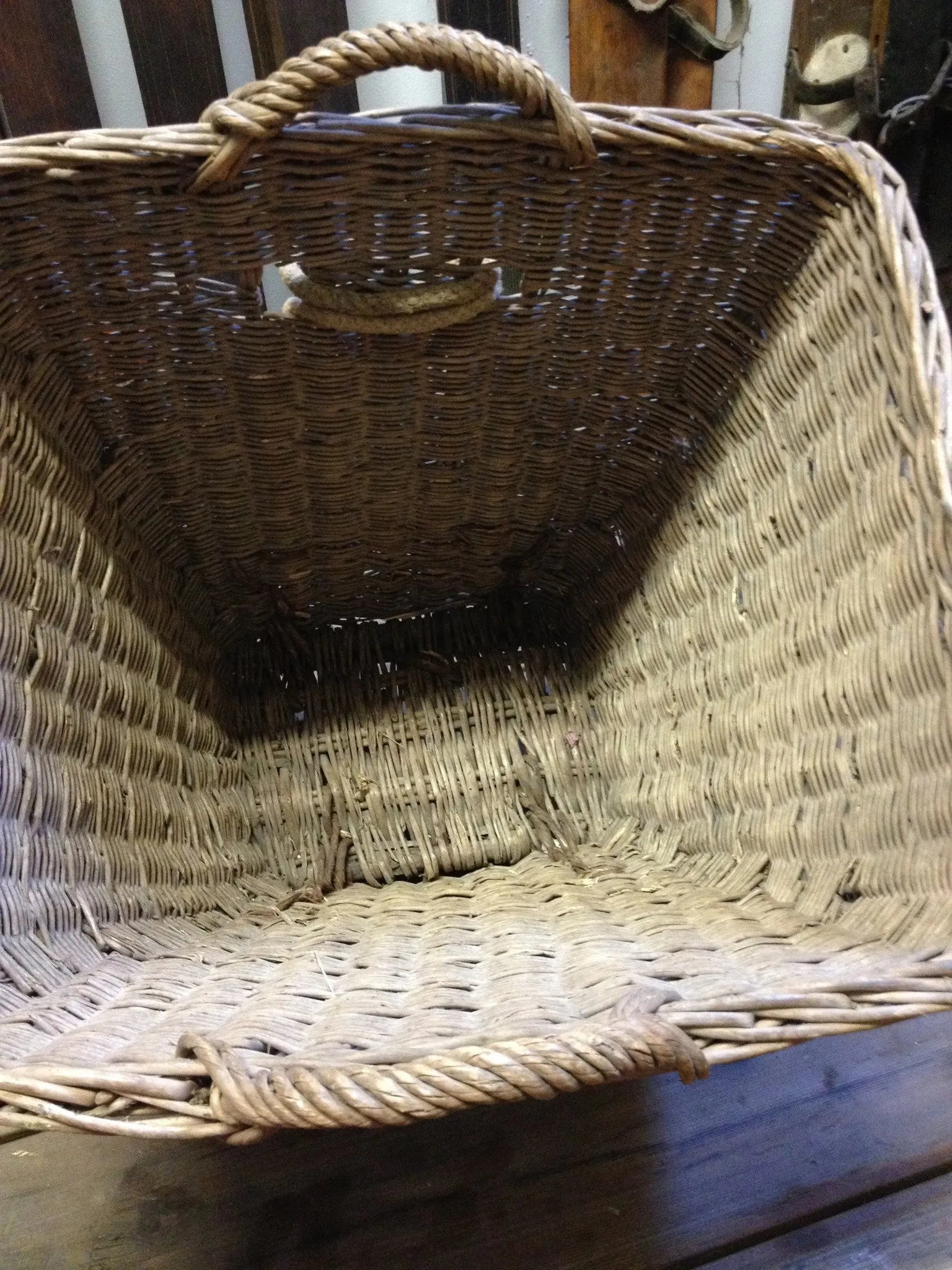 Antique French Woven Wicker Picking Basket with Runners