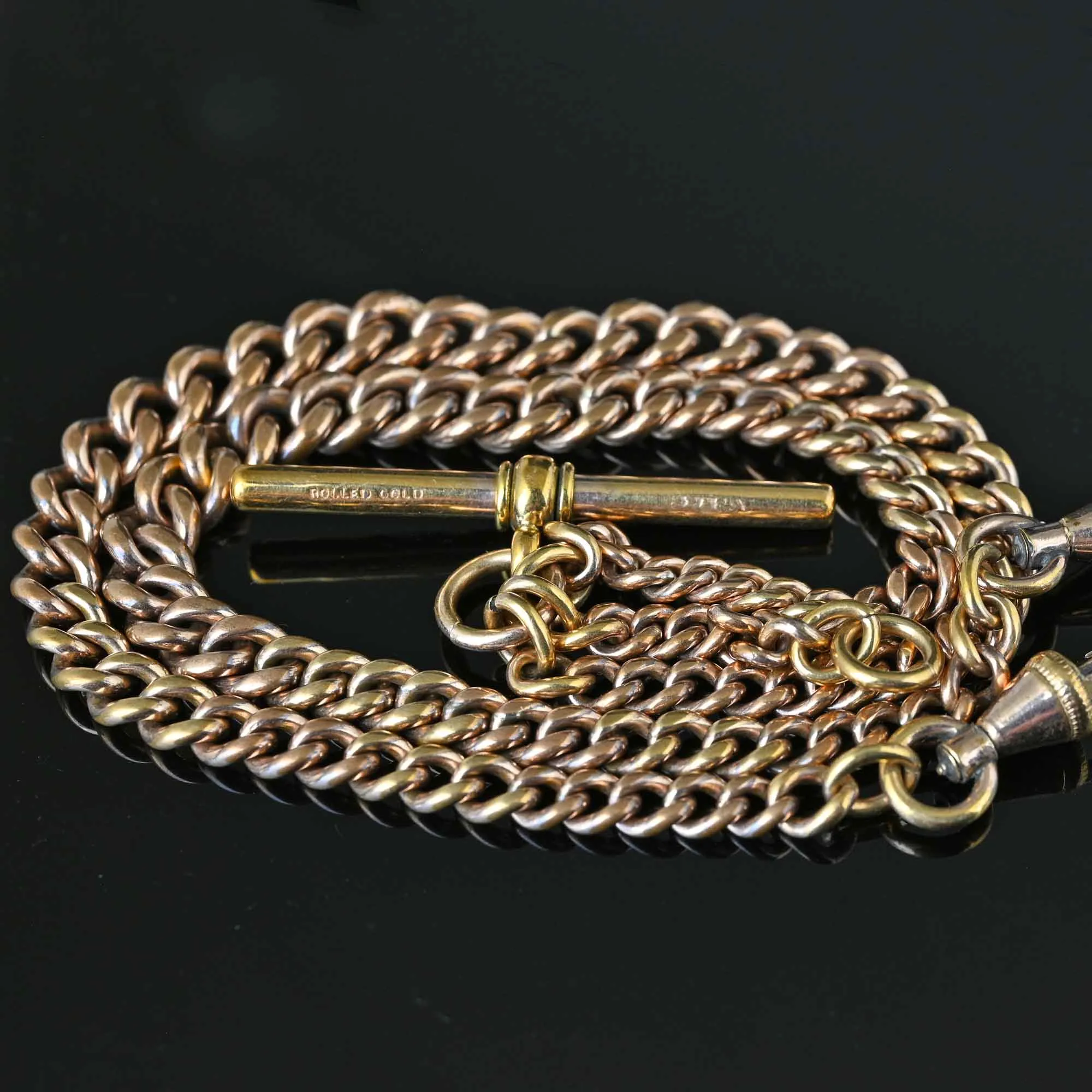 Antique Rolled Gold Double Albert Watch Chain Necklace