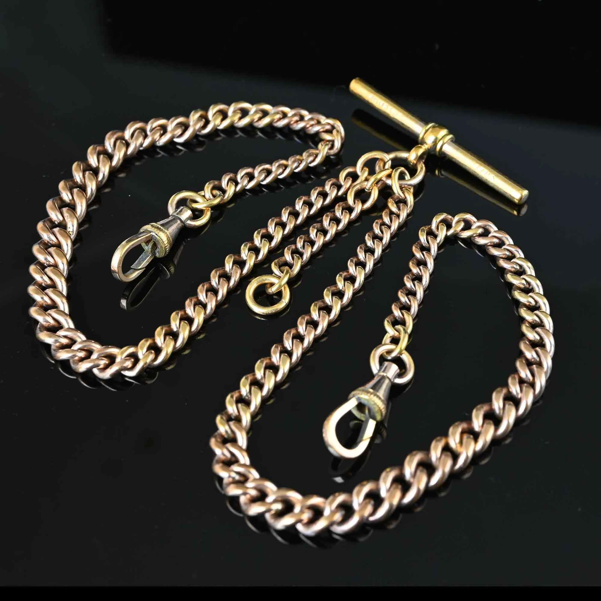 Antique Rolled Gold Double Albert Watch Chain Necklace