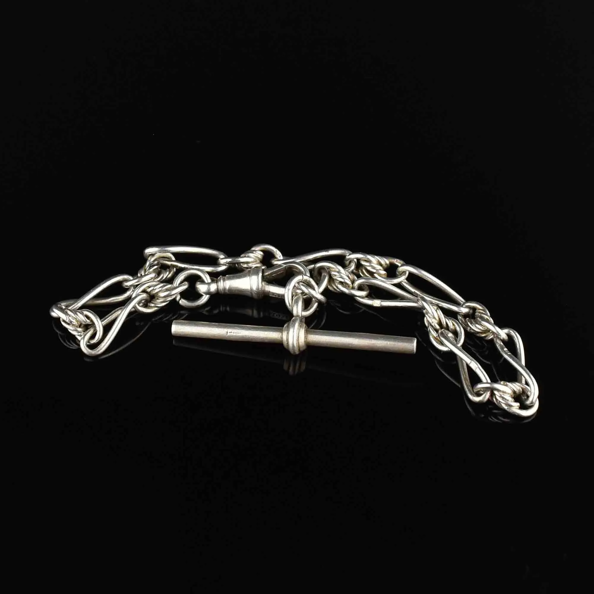 Antique Silver Trombone Link Watch Chain Bracelet