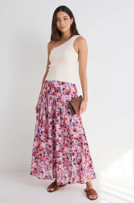 Aquarius Lilac Meadows Tiered Split Front Maxi Skirt