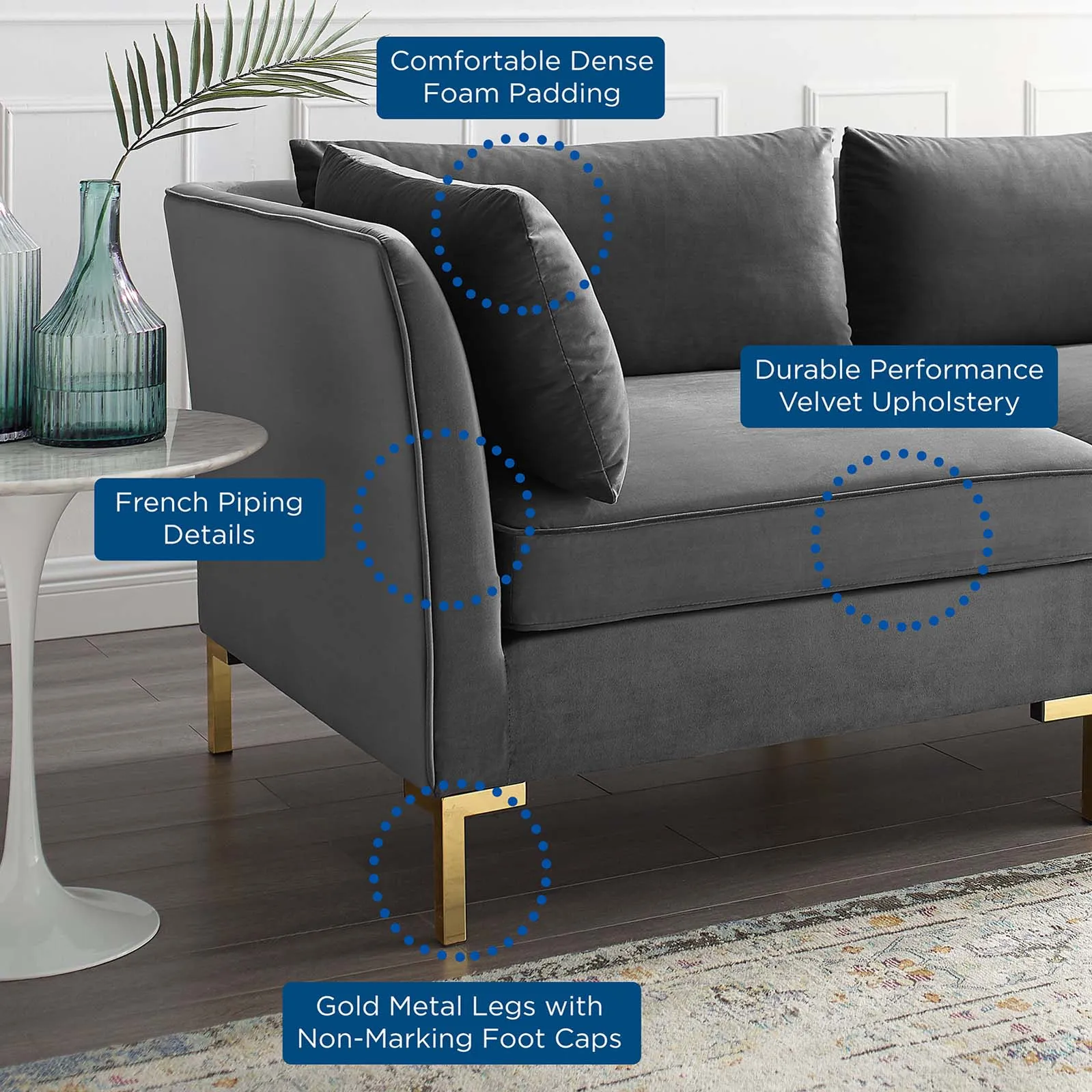 Ardent 4-Piece Performance Velvet Sectional Sofa by Modway