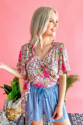 Ariella Floral Wrap Crop Top