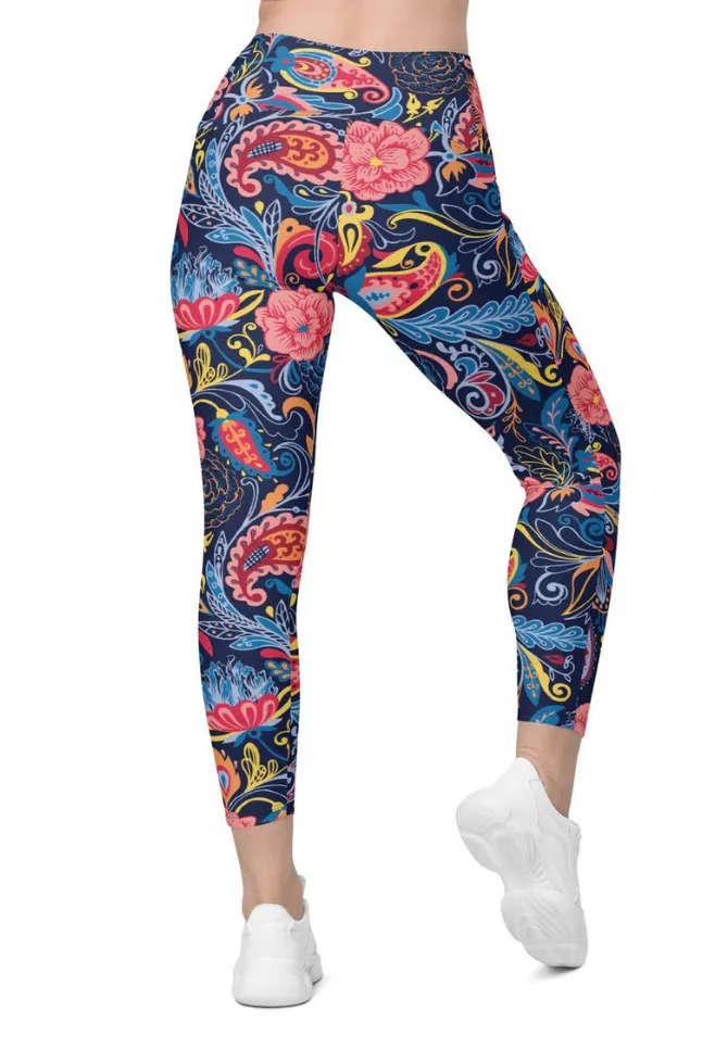 Art Deco Floral Leggings With Pockets