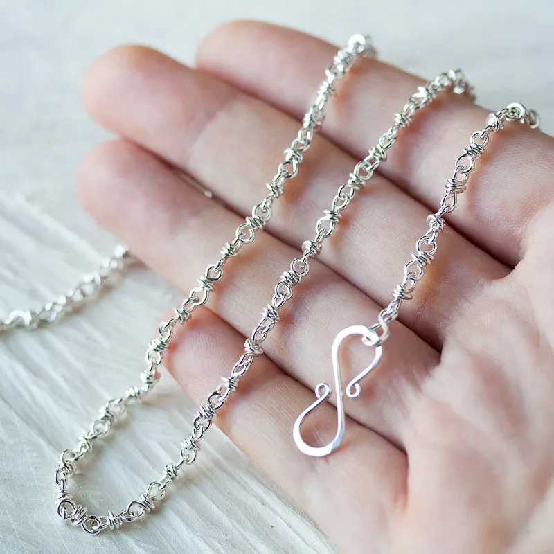 Artisan Handmade Sterling Silver Chain Necklace, wire wrapped silver links chain for pendant