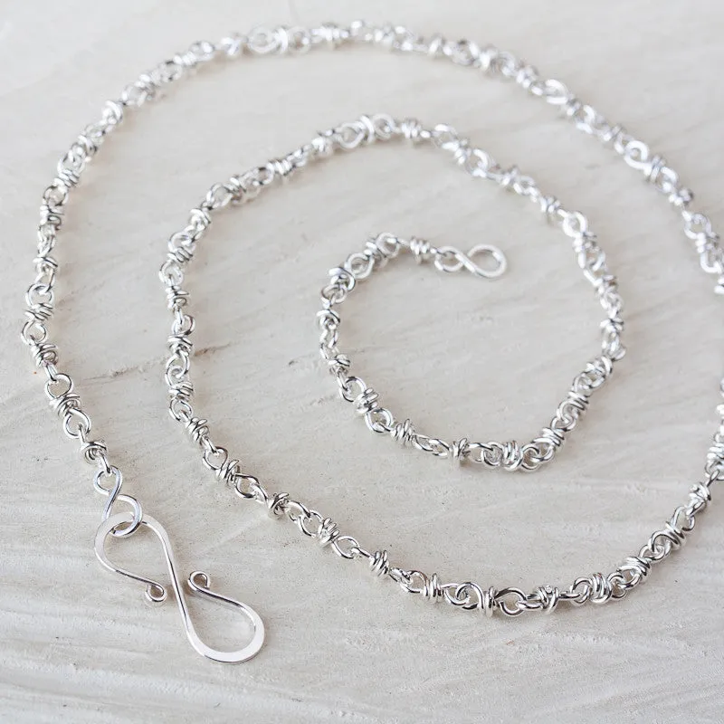 Artisan Handmade Sterling Silver Chain Necklace, wire wrapped silver links chain for pendant