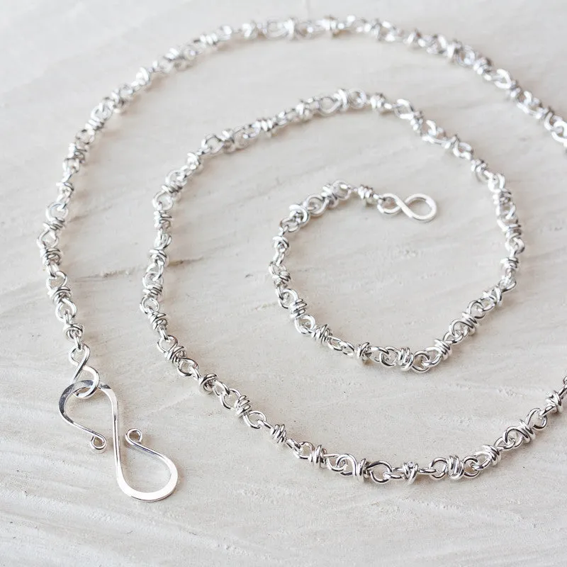 Artisan Handmade Sterling Silver Chain Necklace, wire wrapped silver links chain for pendant