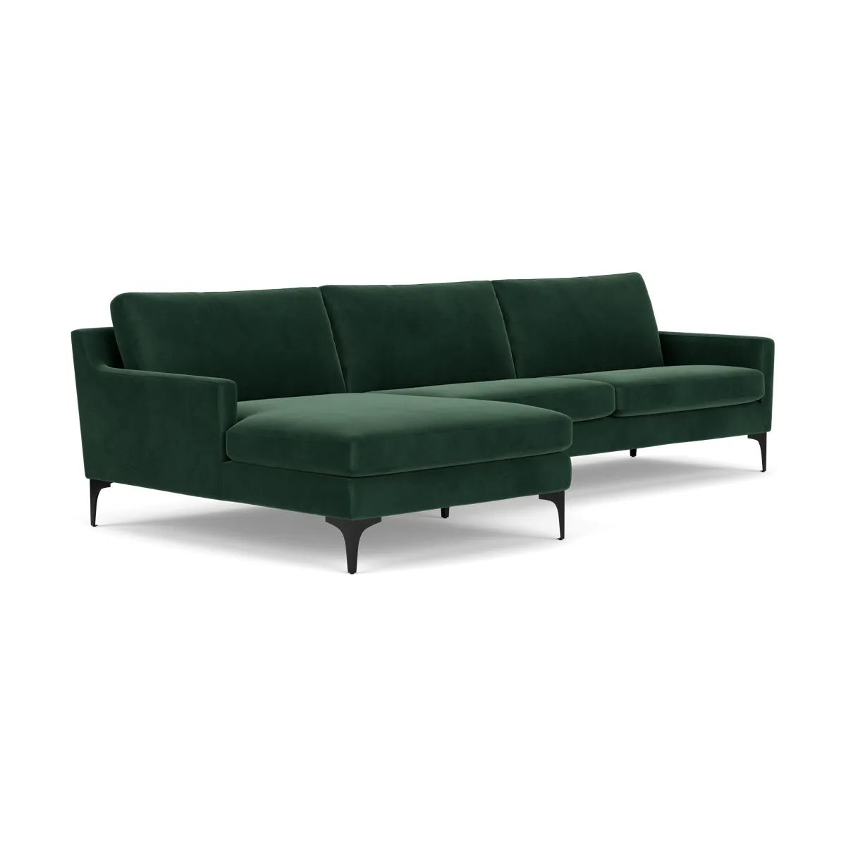 Astha Velvet Left Chaise Sofa (Black Metal, Lux Dark Green)